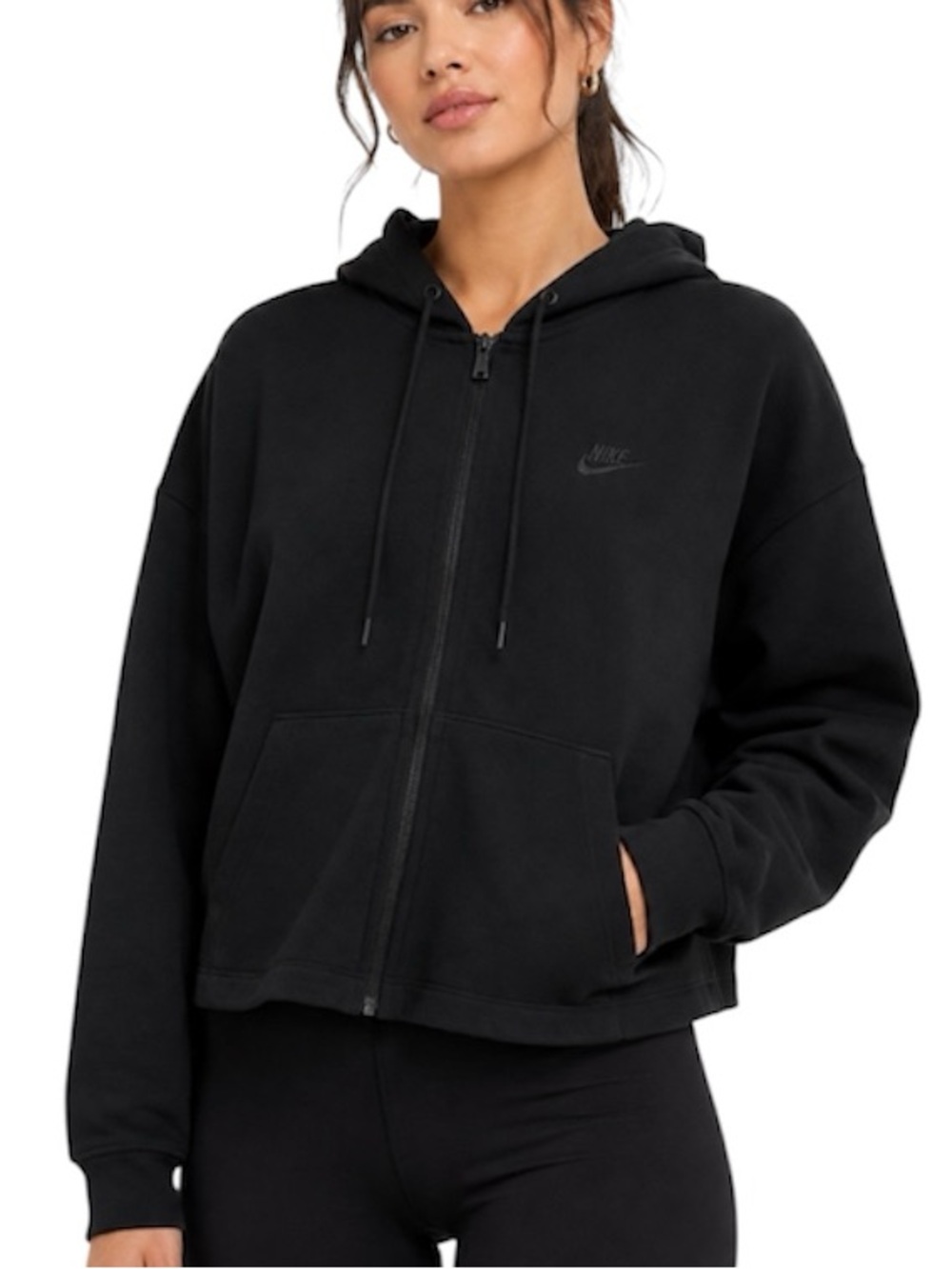 Nike Black Embroidered Logo Cropped Full Zip Hoodie
